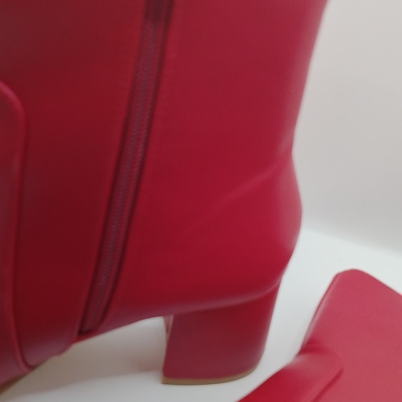Allegra K Ankle Boots Square Toe Side Zip Block Heel Faux Leather RED Sz 7.5 NEW - Picture 10 of 16